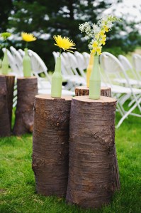 wine bottles and stumps // simple wedding decor