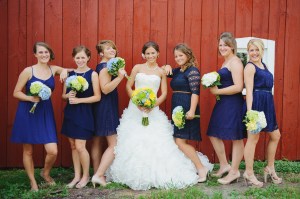 navy, green, and yellow wedding party